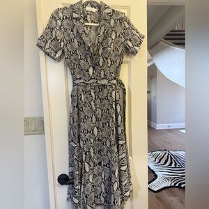 A.L.C. Silk Monochrome Snake Print Midi Dress Size 4